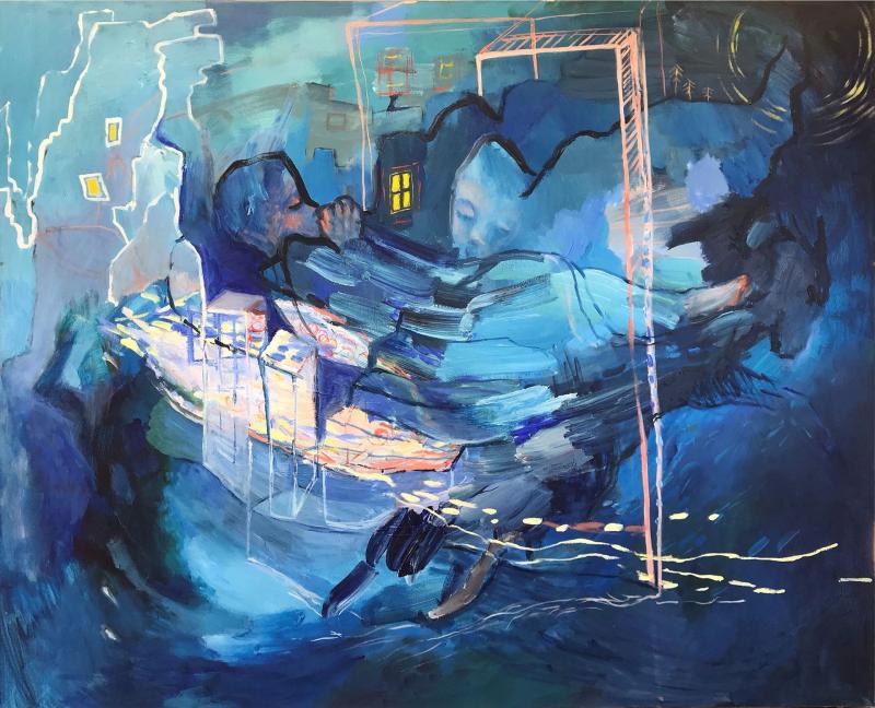 Angela Karalis, Night biography, 2021, Oil & acrylic on canvas, 100 x 120 cm