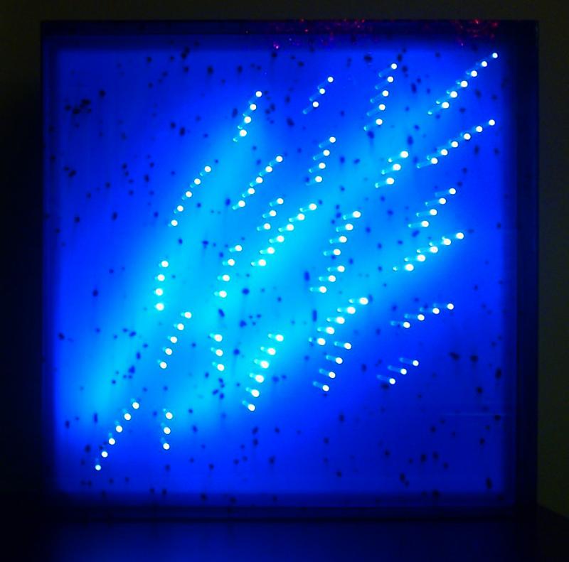 Antonia Papatzanaki, Galactic formations II, wall-mounted sculpture, plexiglass and light, 70 x 70 x 10 cm