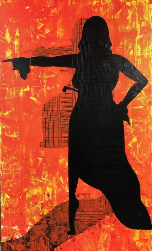 Christina Lappa, Woman Laskarina Bouboulina, fluorescent acrylic on canvas, 200 x 120 cm