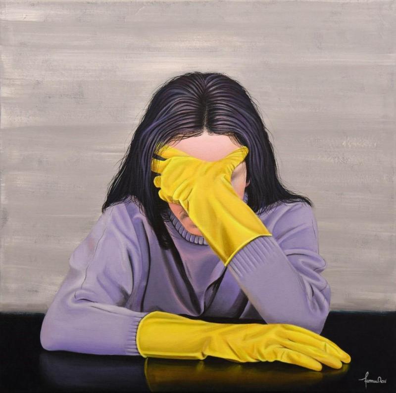 Chrysa Papapostolou, 2025, Desperate woman, 60x60cm acrylic on canvas