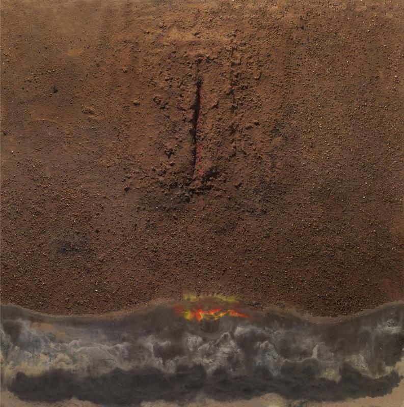 Dimitris Alithinos, Untitled, 2005, wood,earth,powder pigment, plexiglas, 150 x 150 cm