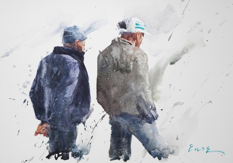 Eudes Correia,2017,watercolor,Friends,30 x 42 cm