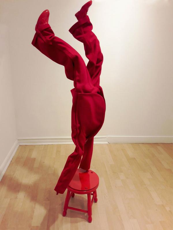 George Lappas, Acrobat on stool, 2010, Fabric,cast aluminium and iron, 95x42x25 cm