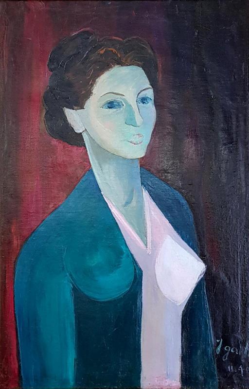 Γιάννης Γαιτης,λάδι σε μουσαμά, Μπούστο,Μαριάννα Κουτούζη,74,5 χ49,0 cm, 1949