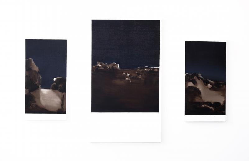 Giorgos Stamatakis, Landscape II, triptych, 2018, oil on canvas, 1x 120x70 cm και 2x 80x40 cm