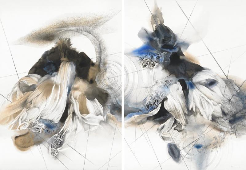 Maria Trillidou - acrylic silver leaf and pencil on paper - 110x150cm
