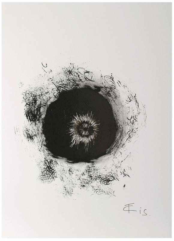 ΤΑΚΙS, Solar magnetic Fields Black Hole 2005, Magnetic and indian ink,watercolor, magmetic pins on canvas,140x100cm