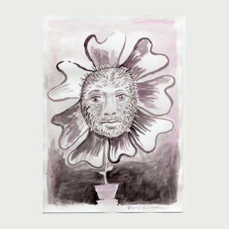 George Litichevsky, Hairy face flower. 2010. Watercolor on paper. 29 x 21 cm