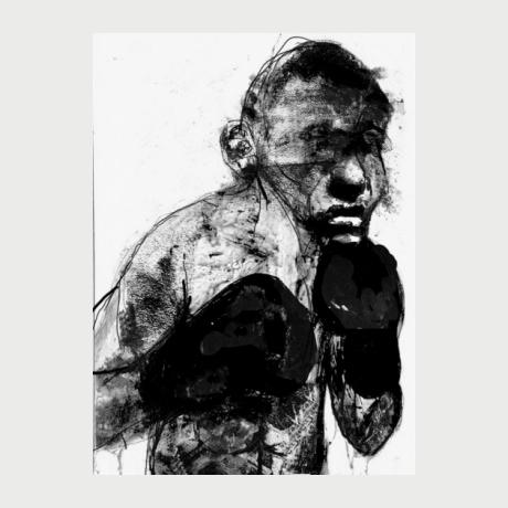John Sugahtank Roumbanis, I Need to Try Harder, 35x50cm, acrylic, ink and Catson paper, Retired Boxer, 2017