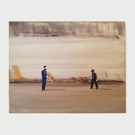 Marcel Dzama, The Troubled Shooters, 2003, Oil on canvas, 40 x 50cm 
