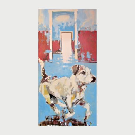 Paolo Maini cane bastardo 2018, oil   on canvas, 70,86 x 35,43 x 1 in, 180 x 90 x 2,5 cm Paolo Maini, $  3,900