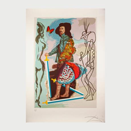 Salvador Dali 1904 1989 Courtier Five Of Swords From Papillons Anciennes 1977 Lithograph In Colors On Arches Paper 74